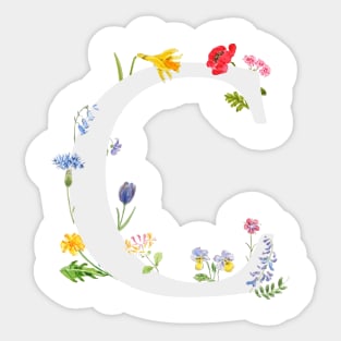 botanical monogram alphabet C wildflowers Sticker